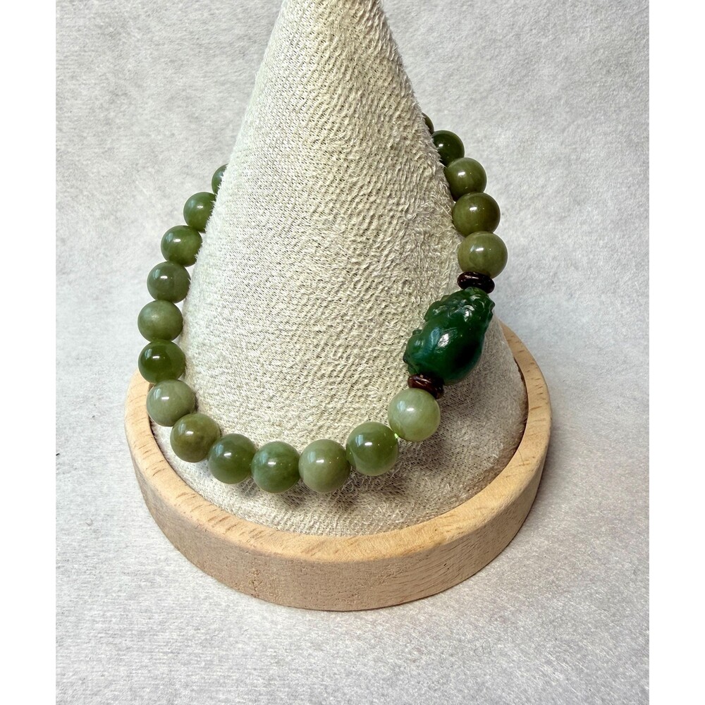 Natural Green Jade Pixiu Bracelet | OOAK Handmade Jade Beaded Bracelet handmade